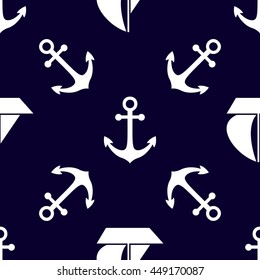 Marine and nautical backgrouns in blue and white colors. Sea theme. Cute seamless patterns design. Vector illustration.