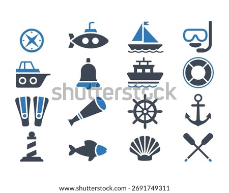 Marine and nautical icon set