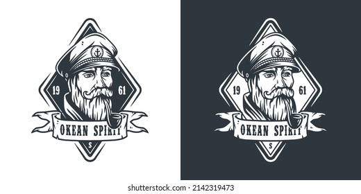 Marine nautical ocean captain emblem. Sailor sea farer