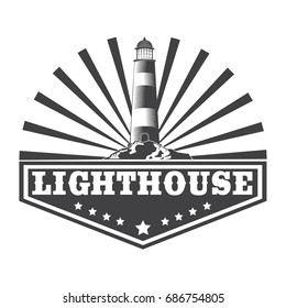 Marine nautical retro vintage logo with lighthouse. Vector illustration.