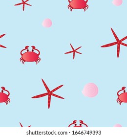 Marine nautical seamless pattern with crab, jellyfish and starfish Summer pattern for textile, fabric, wrapping, wallpaper, kids fashion design