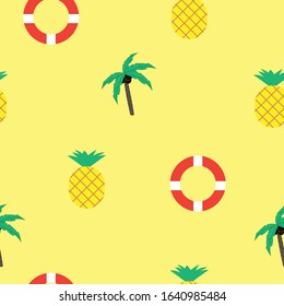 Marine nautical seamless pattern with lifebuoys, palms, pineapples. Summer pattern for textile, fabric, wrapping, wallpaper, kids fashion design