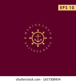 Marine Nautical With Steering And Anchor Modern Logo Design Vector Template With Luxury Gold Color