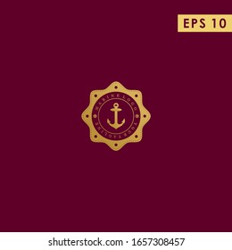 Marine Nautical With Steering And Anchor Modern Logo Design Vector Template With Luxury Gold Color