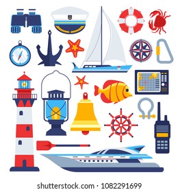 Marine and nautical vector flat icons