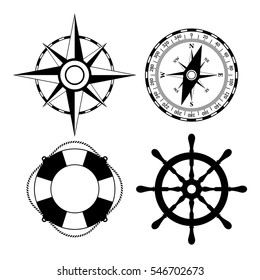 Marine nautical vector icon set illustration isolated on white background