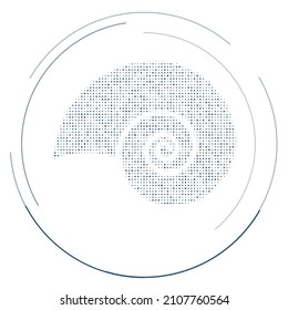 The marine nautilus symbol filled with dark blue dots. Pointillism style. Vector illustration on white background