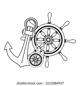 marine navigation helm with anchor vector illustration design