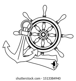 marine navigation helm with anchor vector illustration design