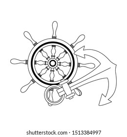 marine navigation helm with anchor vector illustration design