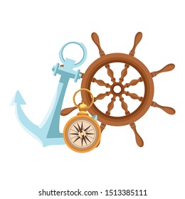 marine navigation helm with anchor vector illustration design