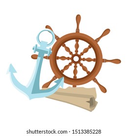 marine navigation helm with anchor vector illustration design