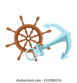 marine navigation helm with anchor vector illustration design