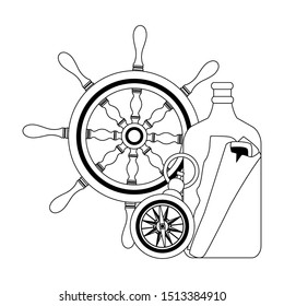 marine navigation helm with compass vector illustration design