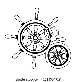 marine navigation helm with compass vector illustration design