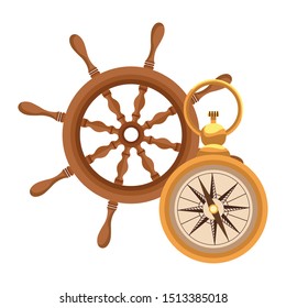 marine navigation helm with compass vector illustration design