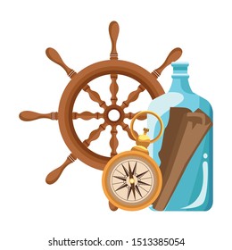 marine navigation helm with compass vector illustration design