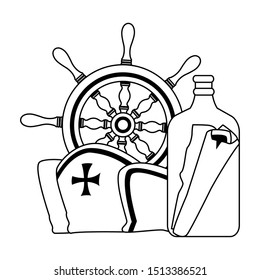 marine navigation helm with hat sailor vector illustration design