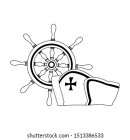 marine navigation helm with hat sailor vector illustration design