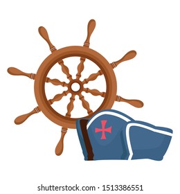 marine navigation helm with hat sailor vector illustration design