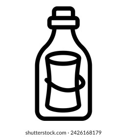 Vector de contorno de icono de mensaje de nota marina. Correo de notas perdido. Contenedor pirata