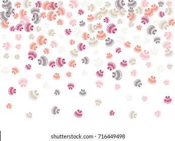 Marine or oceanic pearl scallop, mollusk cockleshell design. Vector sea shell pattern banner illustration. Bivalve conch, sea shell or shellfish pattern. Seashell colorful vector isolated on white.