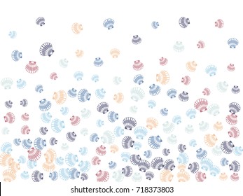 Marine or oceanic pearl scallop, mollusk cockleshell design. Vector sea shell pattern banner illustration. Bivalve conch, sea shell or shellfish pattern. Seashell colorful vector isolated on white.