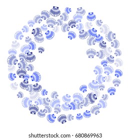 Marine or oceanic sea shell border ring. Seashell round frame vector illustration.  Mollusk conch, pearl scallop, bivalve shellfish, underwater object circle pattern, print.