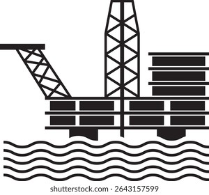 marine oil mining, sea oil mining icon.