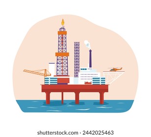Plataforma petrolera marina aislada. Ilustración de estilo plano vectorial.