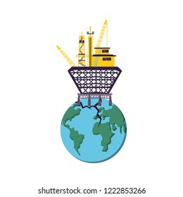 marine oil platform with world planet