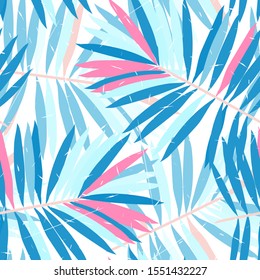 Marine Palm Leaves Vector Seamless Pattern. Marine Trendy Palm Illustration Island Design. Cream Leaf Trendy Backdrop. Surf Monstera Leaf Print