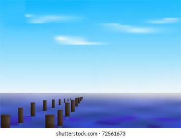 Marine panorama with old posts