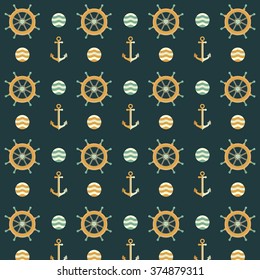 Marine pattern with anchor and helm. Retro style. Background for cards, invitations. Vintage texture.