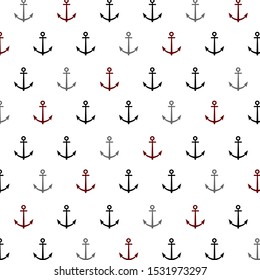 Marine Pattern with Anchor Repeating on White Background. Vector Illustration