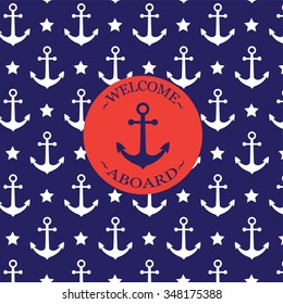 Marine pattern with anchor and stars. Classic, traditional pattern. Vector art.