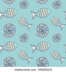 Marine pattern. Background for baby card, summer poster. 