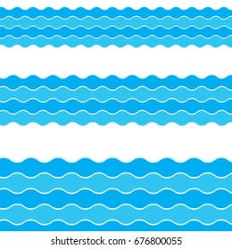 Marine pattern with blue smooth waves on a transparent background. Abstract Marine design