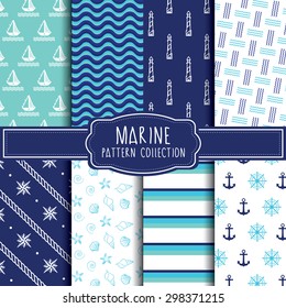 Marine pattern collection. Vector illustration.