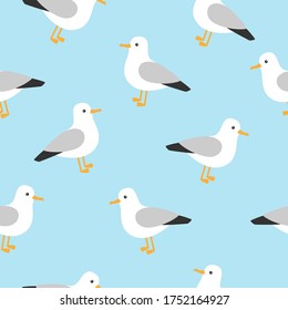 Marine pattern with cute seagull. Nautical pattern with seagull character.
