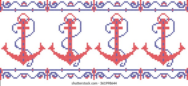 Marine pattern embroidered on a transparent background