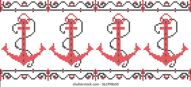 Marine pattern embroidered on a transparent background