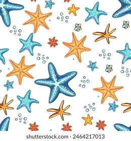 Marine pattern. Fish, anchor, octopuses, sharks, whales. Vector seamless pattern with decorative sea elements. Vintage background