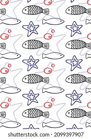 Marine pattern. Fish pattern Children's pattern for fabric with marine life.