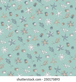 Marine pattern with fish and seaweed.