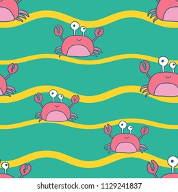 Marine pattern with hand drawn crabs.