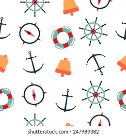 Marine pattern. includes an anchor, compass, bell, steering wheel, and a circle