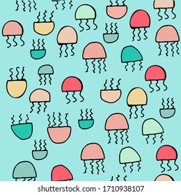 
patrón marino con doodles de medusas
