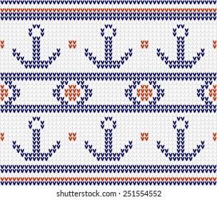  Marine pattern knitted anchor. Vector seamless pattern