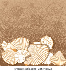 marine pattern with shells on the grunge background